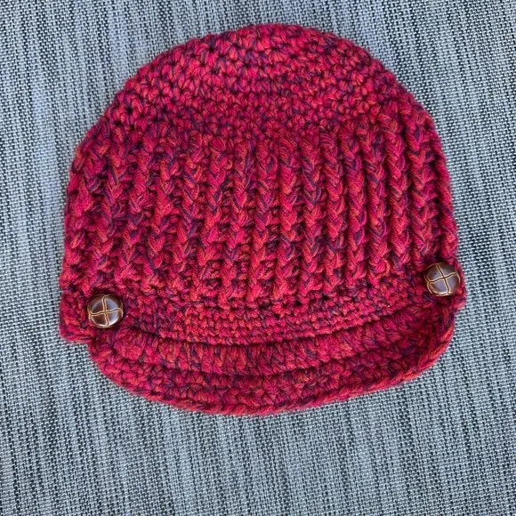 C.C Exclusives Crochet Chunky Knit Newsboy Hat Red Slouchy Baker Boy - Picture 4 of 7